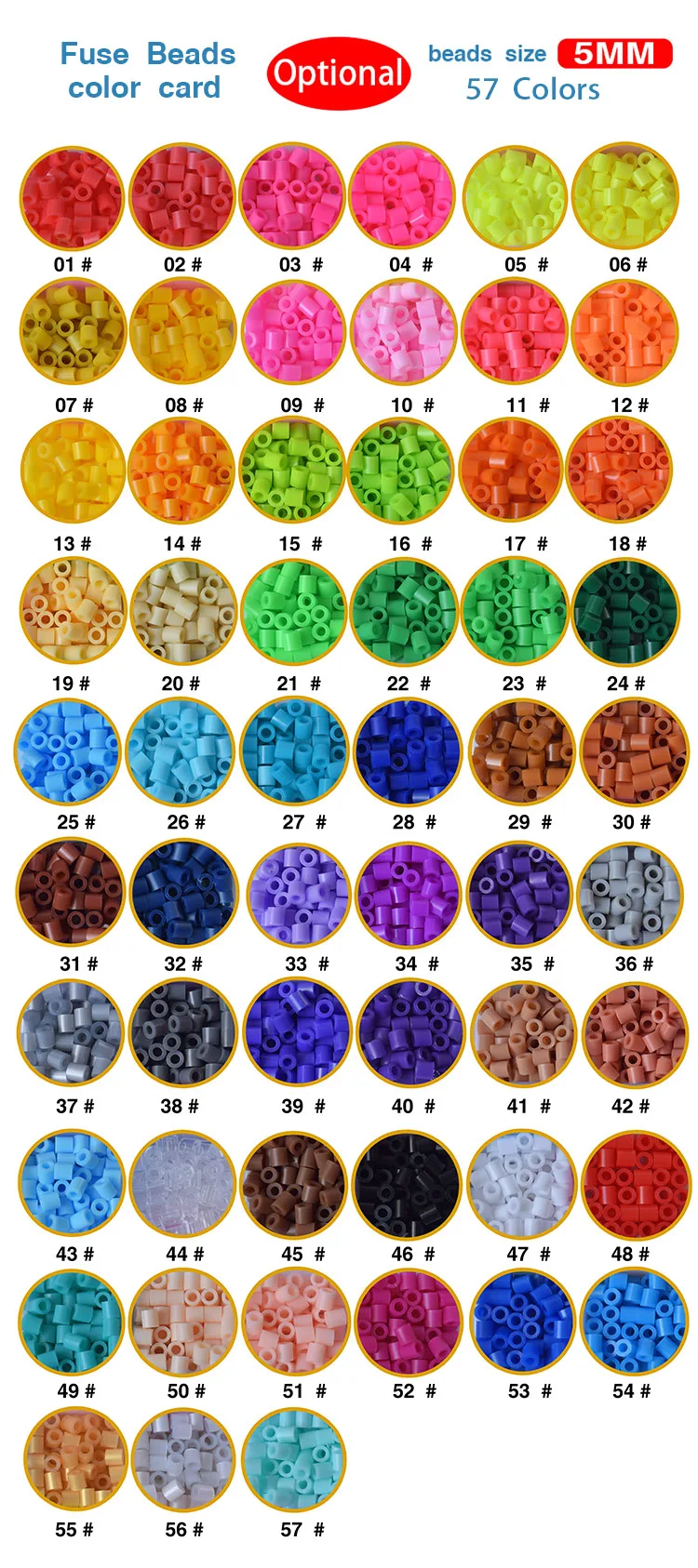 57 Color Plastic Perler Beads Bulk Diy Perler Toy Wholesale 5mm Non