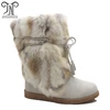 New Fashion Classic Comfortable Cow Suede Winter Women Sheepskin Boots With Rabbit Fur Around