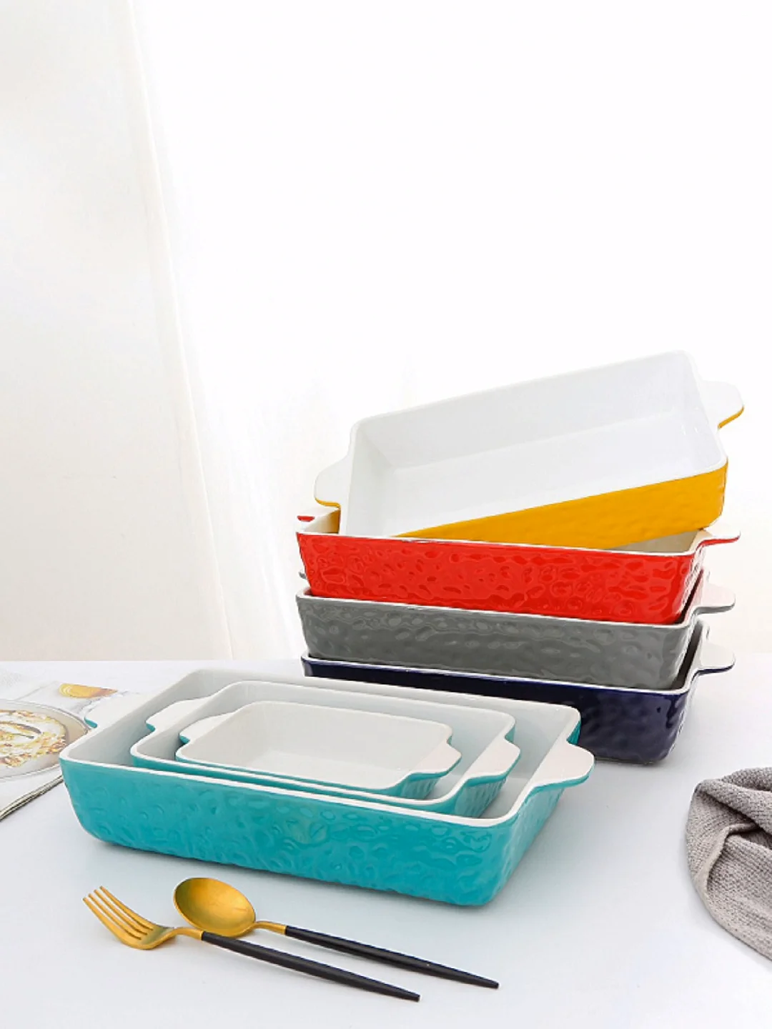 Modern Ceramic Rectangular Casserole Baking Dish Tray Bakeware Set Lasagna Pans For Cooking