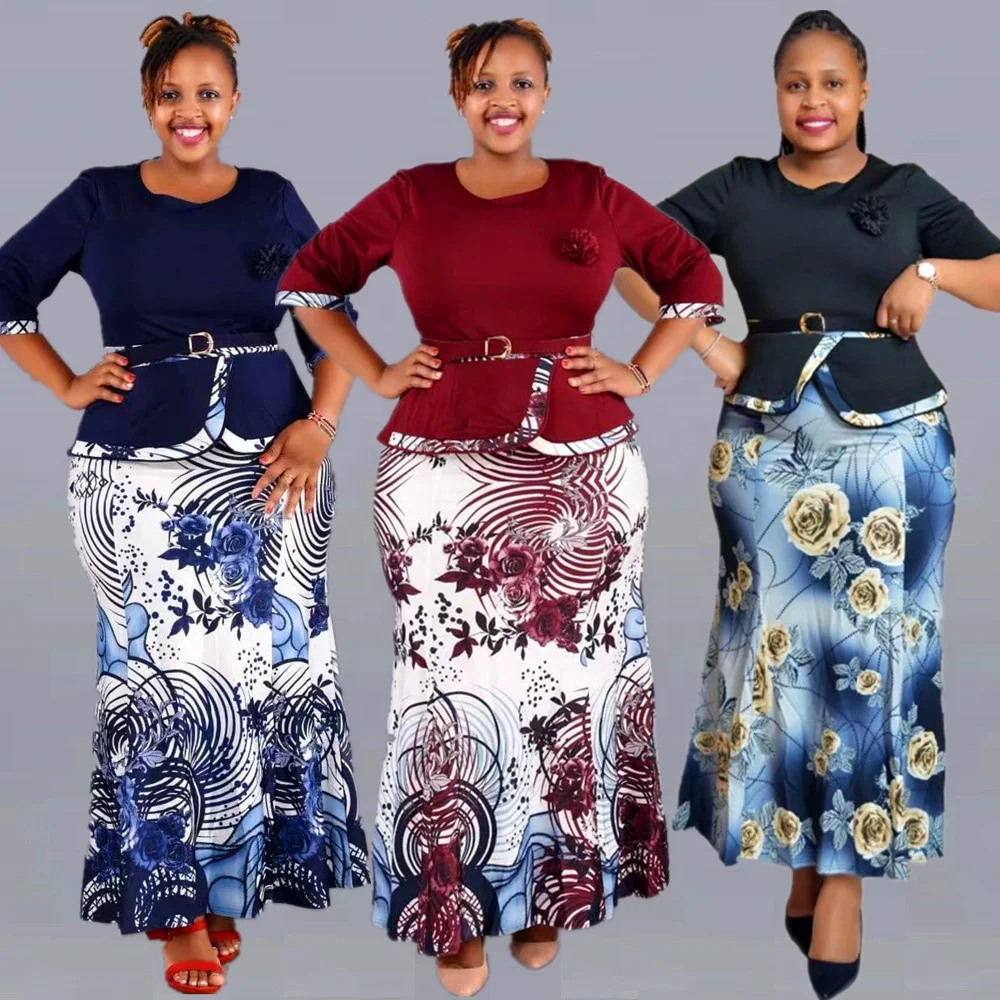 African two piece set skirt summer two piece skirt set Extra plus size two piece suit ladies formal top and skirt