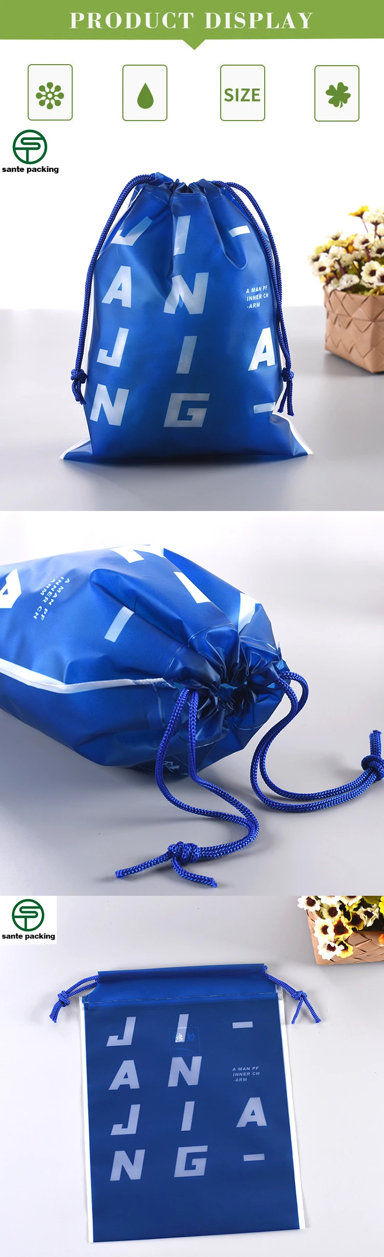 EVA frosted plastic promotion gift bag cotton drawstring pouch bags with Logo print