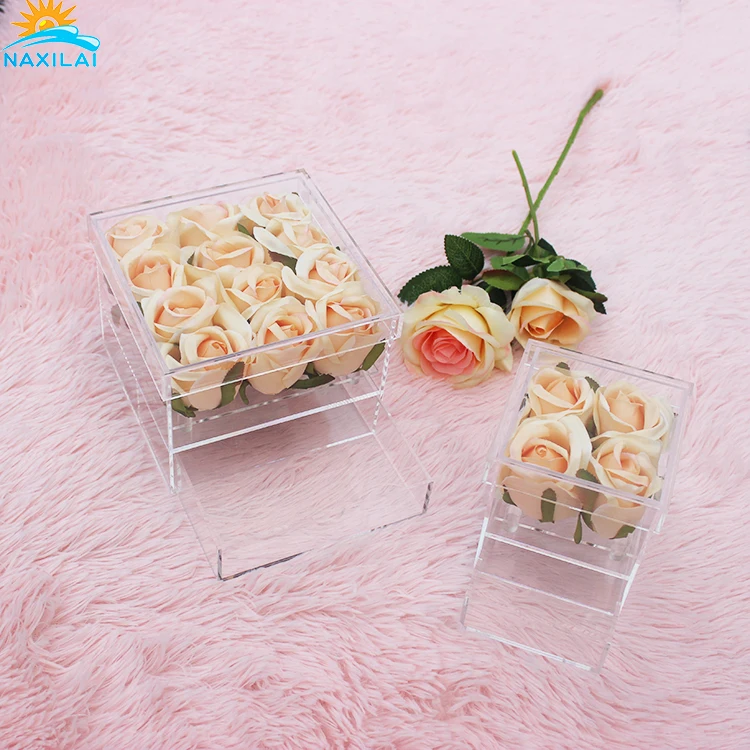 Promotional Large Luxury Acrylic Flower Box Clear Acrylic Flower Box