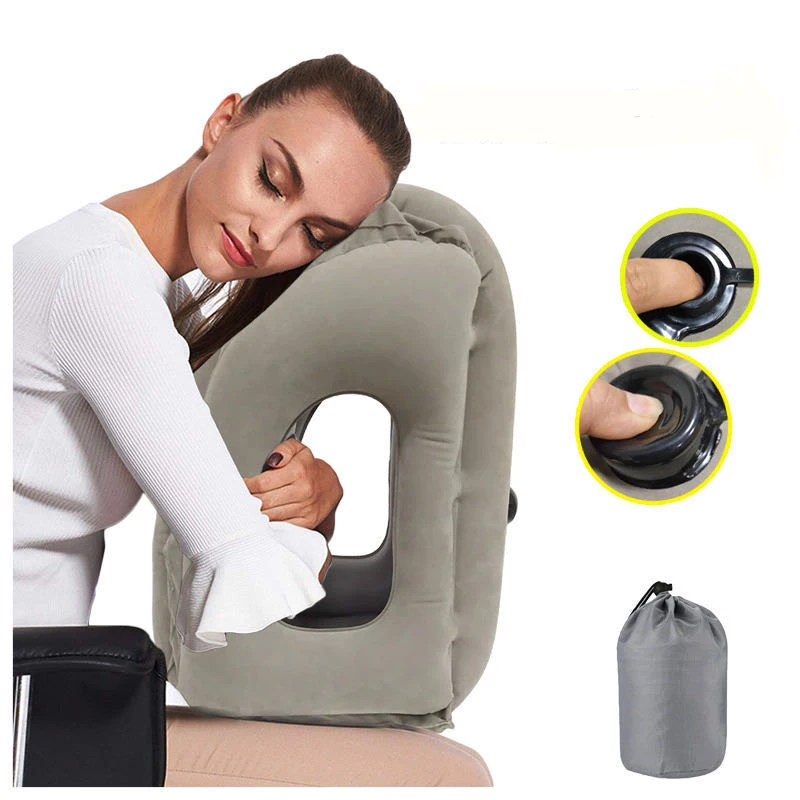 PVC Inflatable Sleeping Pillow Plane Car Soft Cushion Portable Neck Pillow 