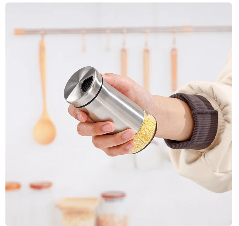 product wholesale 3oz modern design stainless steel glass spice jars 100ml seasoning bottle jars boxed kitchenware-10