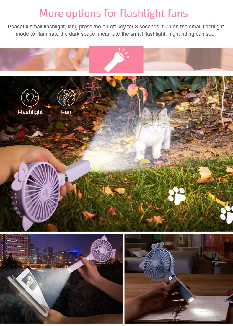 With flashlight ventilateur foldable standing  quiet pocket usb personal cooling mini fan outdoor