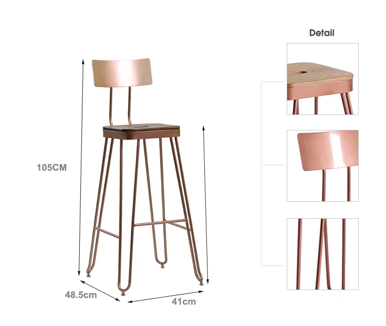 Hairpin Leg Gold Bar Stool With Back Rest Metal Golden Bar Stool Chair