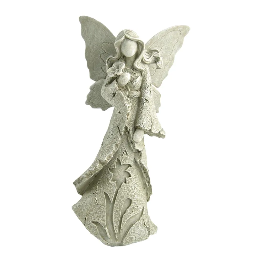 Garden Decoration Resin Bark-like angel figurine with flowers statue