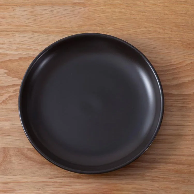 8英寸日式圆形创意餐具精美复古黑色陶瓷餐盘