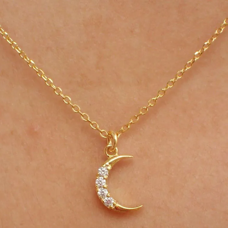 Crescent Moon Gold Plated 925 Sterling Silver Cz Moon Pendant Necklace -  Buy Crescent Moon Necklace,Moon Necklace Sterling Silver,Crystal Moon  Necklace Product on Alibaba.com
