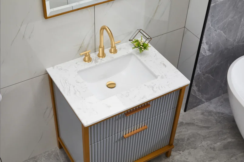 Entop modern design bathroom Engineered marble top with undermount rectangle sink cabinet