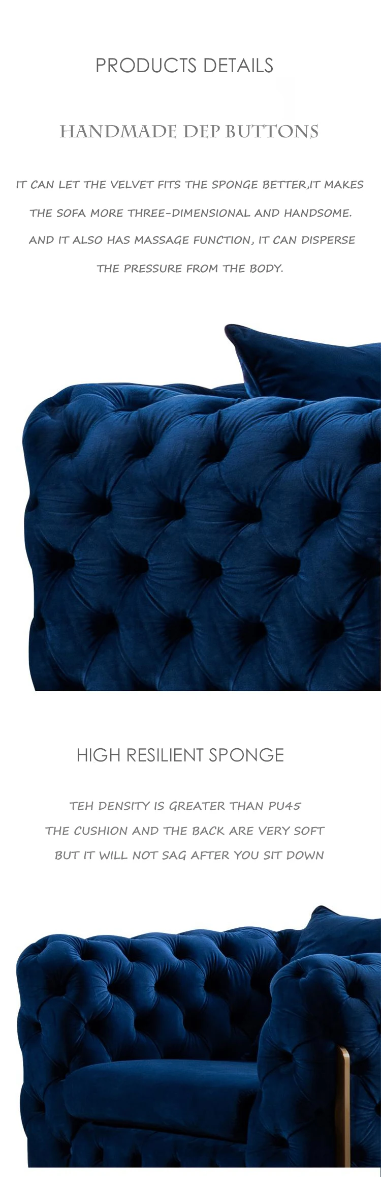 Kontemporer Sofa Beludru Tufted Blue Velvet Sectional Sofa Beludru Tufted Blue Velvet