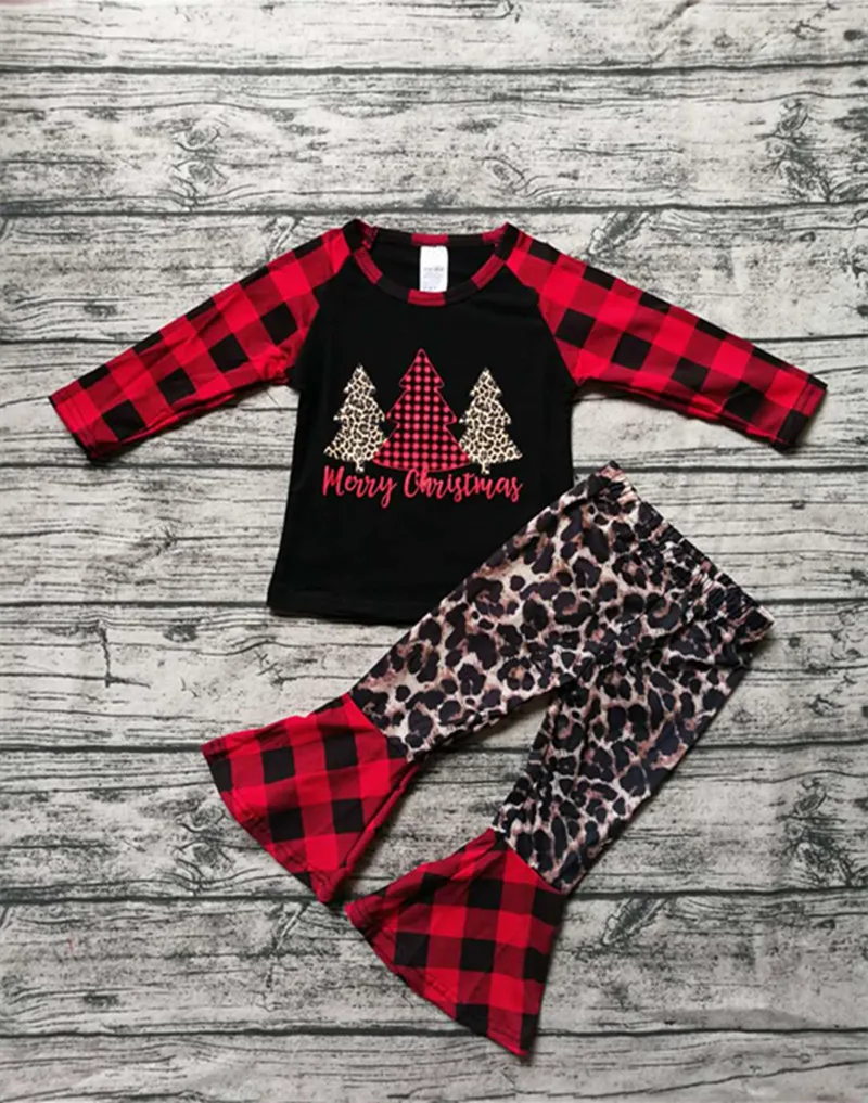 Conjunto De Ropa Navideña Para Bebé Niña,Pantalones Con Estampado De Árbol  De Navidad Y Volantes De Leopardo,2 Uds.,Atuendo Para Niño,Tops + Pantalón  Con Fondo De Campana Para 1-5t - Buy Conjunto De