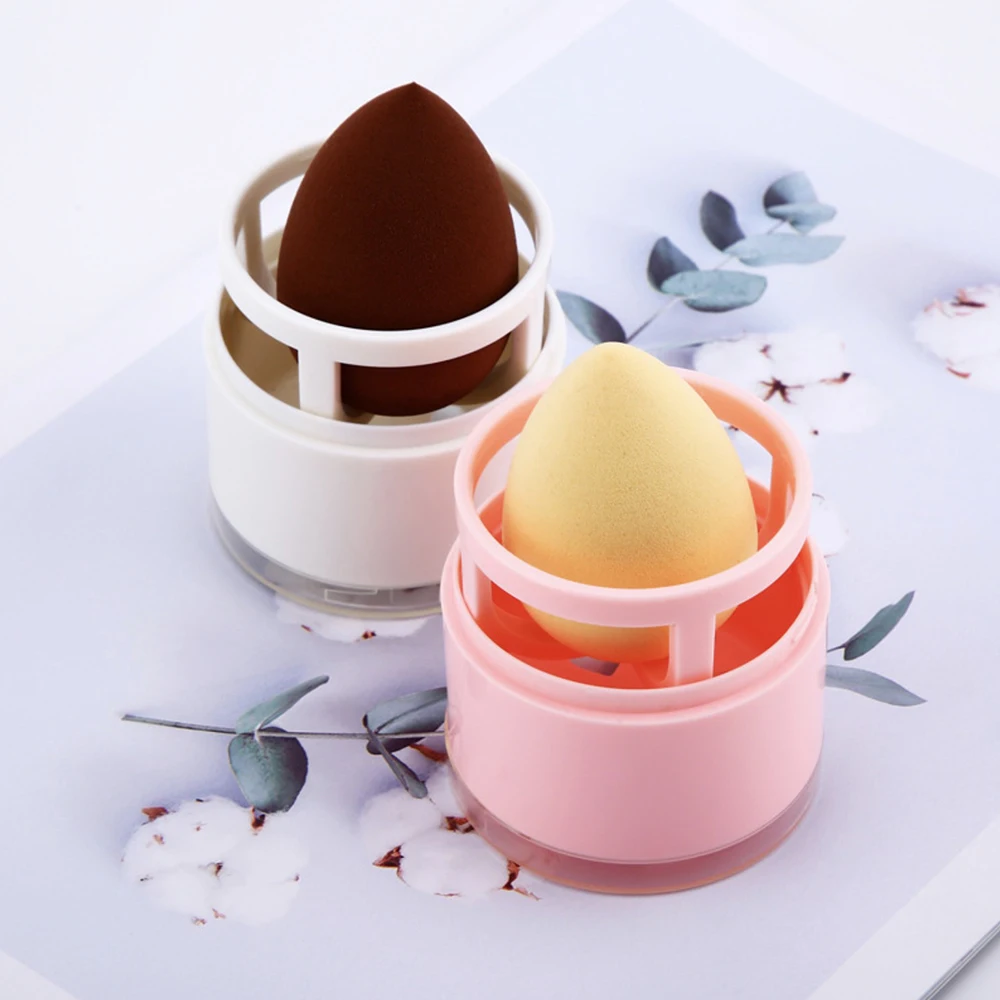 White Pink Round Shaped Plastic Makeup Sponge Holder Make Up Cosmetic
