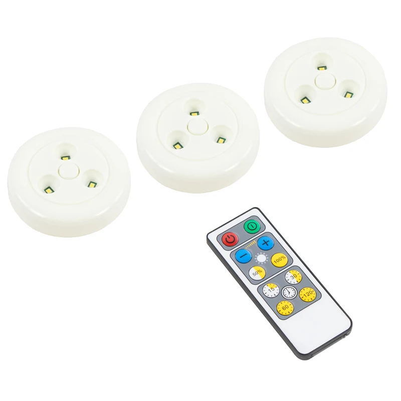 Biumart luminar indoor wireless 3pc cheap led puck light kit with remote battery powered 3 inch 77mm under counter puck lights