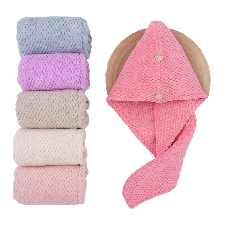 Double layer waffle dry hair women's  wrap absorbent microfiber coral velvet hair hat rapid drying hair towel