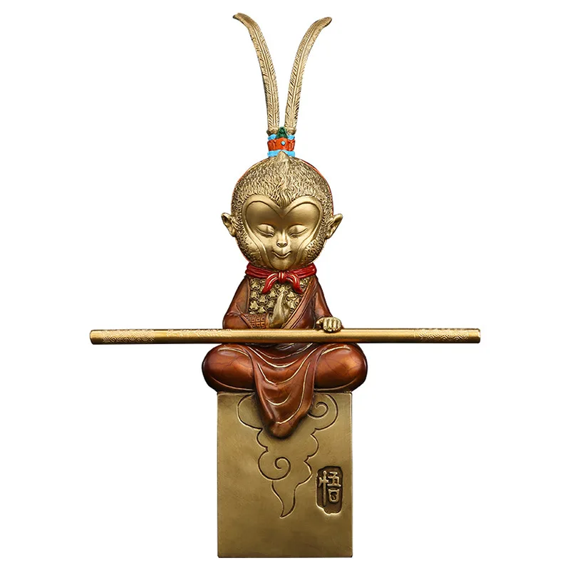 Dropship Chinesischen Monkey King Sun Wukong Kostüm Bronze Messing Kupfer Wu Kong Statue