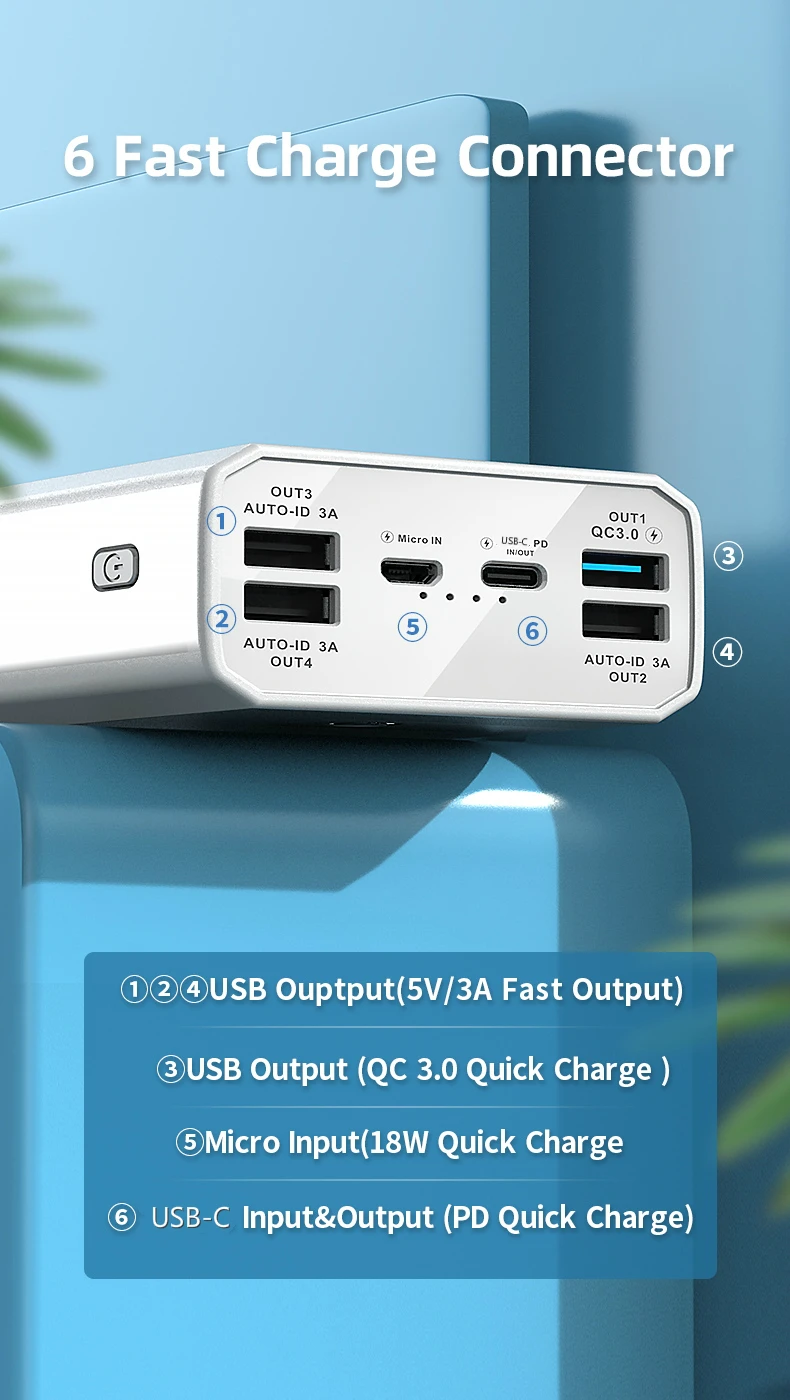 Konfulon Ultra High Capacity PD Portable Battery Phone Charger 40000 mah Power Bank with 4 USB for Mobile Power Supply - ANKUX.COM
