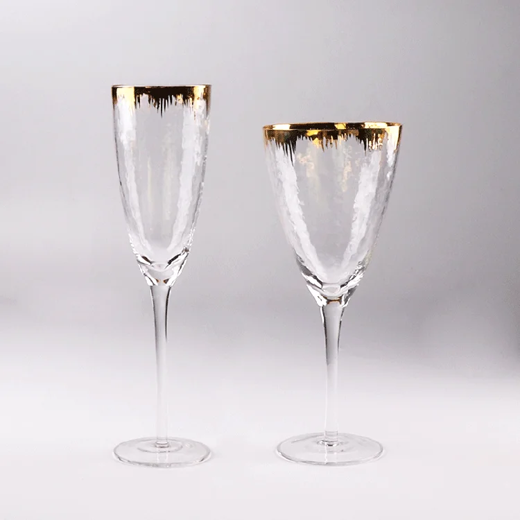 Wholesale Custom Reusable Banquet Wedding Decoration Drinkware Glassware Crystal Gold Rim Champagne Flute Goblet Wine Glasses