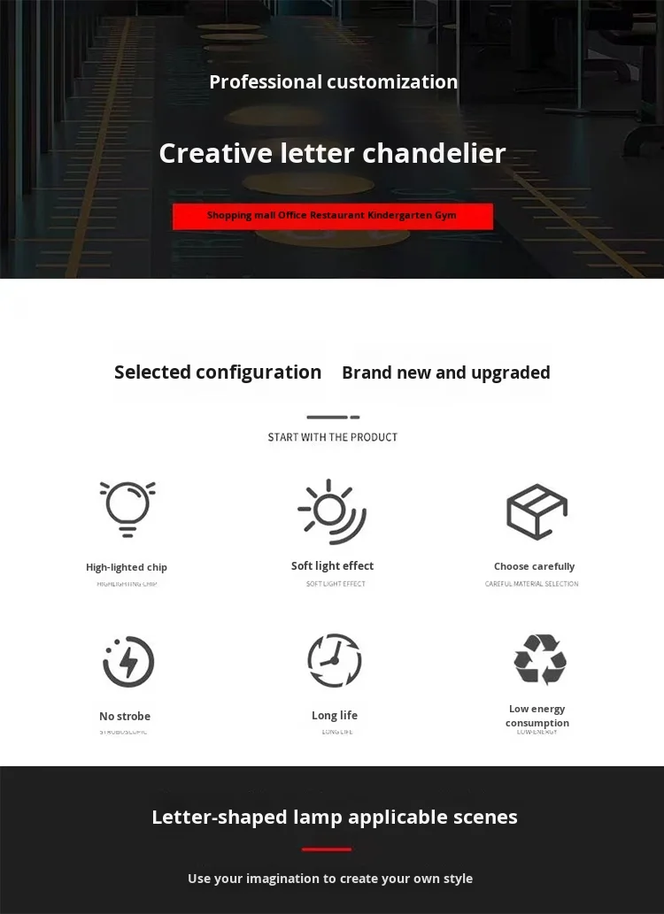 product modern style creative letter shape led digital lamp customized ceiling chandelier for stage dance room-5