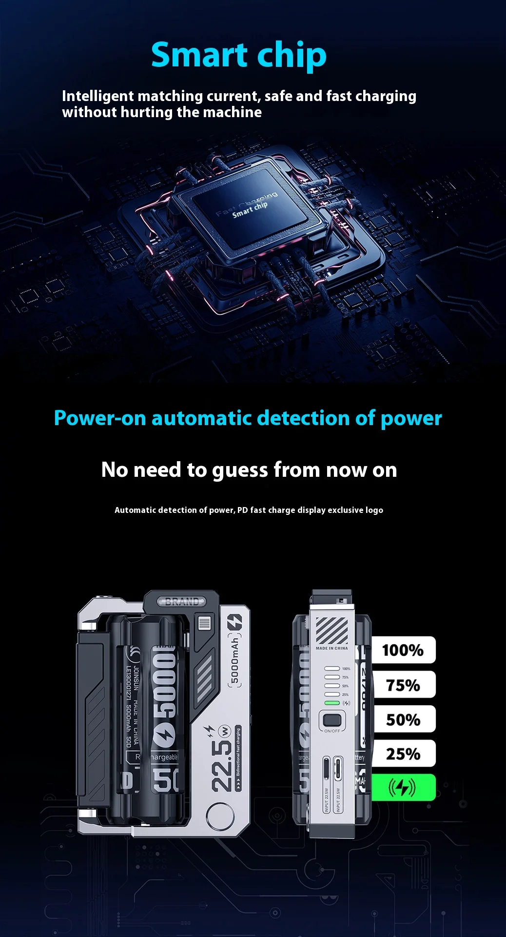 New Design OEM/ODM LI-Polymer Battery Interchangeable Clip Fast Charge Portable Slim 5000mAh Detachable Power Bank Witch Cable
