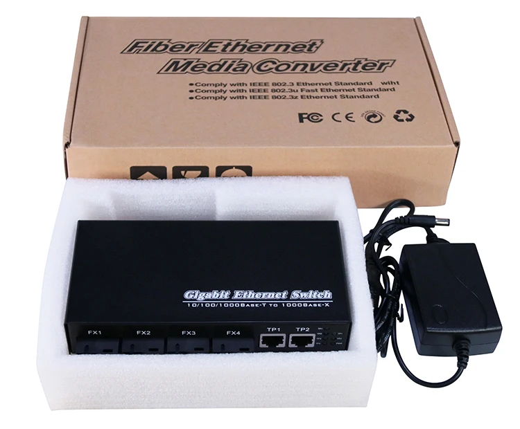 Industrial Managed Switch 2 Port RJ45 Media Converter Convertor Fast Ethernet