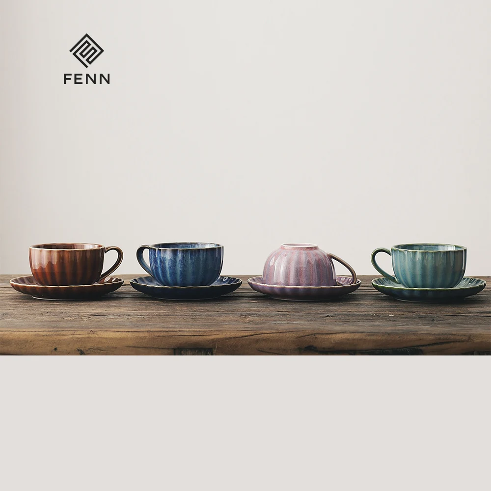 product fenn top popular retro ceramic 250ml fambe begonia wholesale vintage tea coffee cup and saucer gift set custom-57