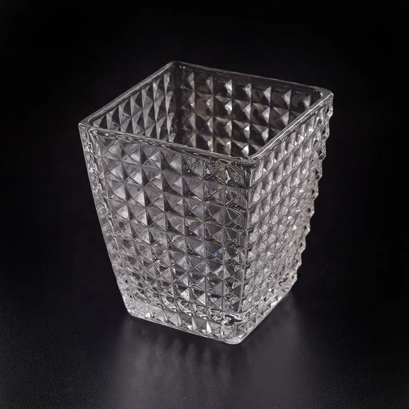 Engraving square Glass Candle jar clear candle Holder home Decoration