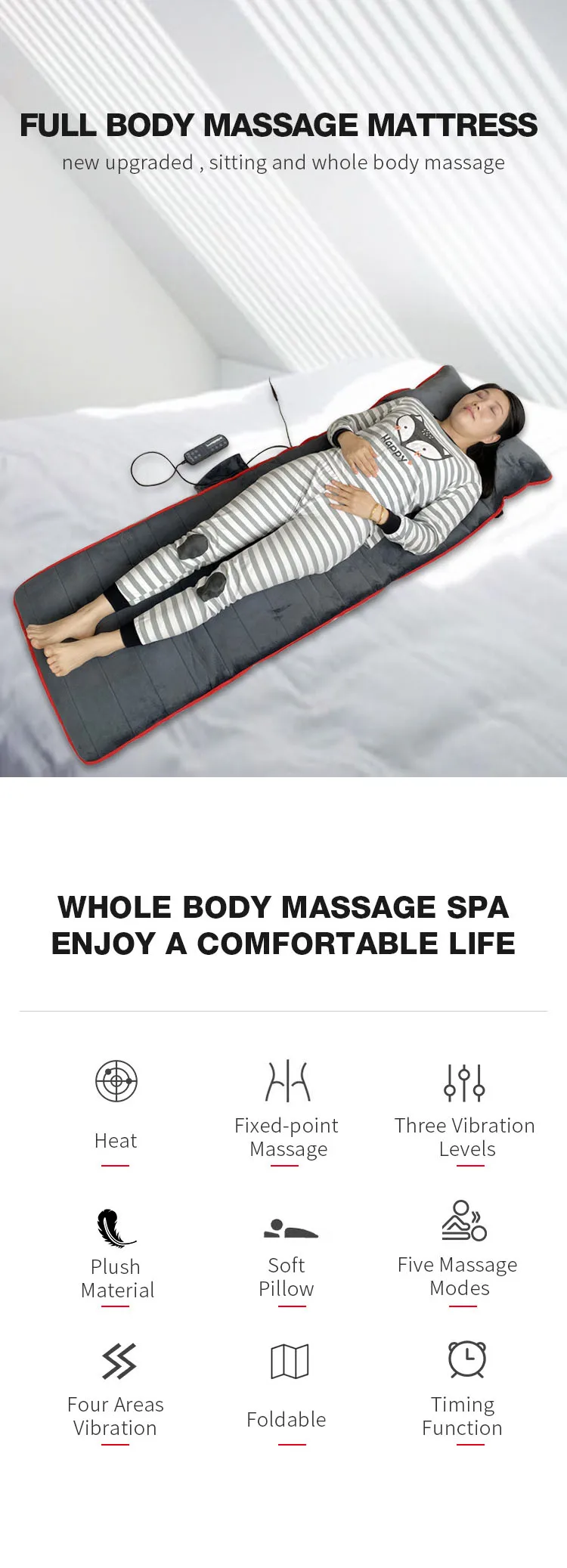 Foldable Topper Full Body Electric Thermal Vibrating Massage Mat