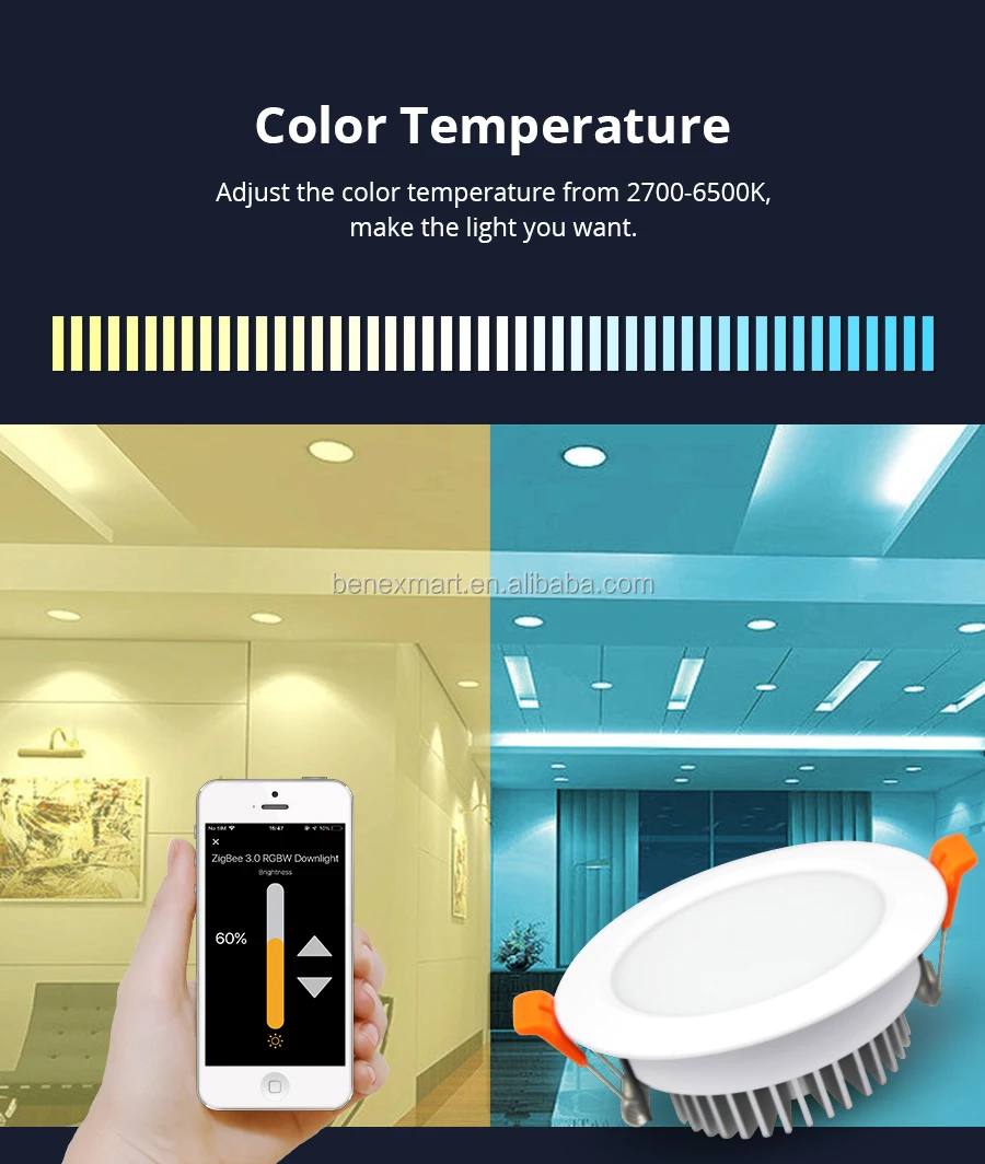 Benexmart ZigBee 3.0 Downlight Kit Smart RGBW 3.5 Inch 12W Led Recessed Ceiling Light Work with Smartthings Echo Smart Lighting - ANKUX.COM