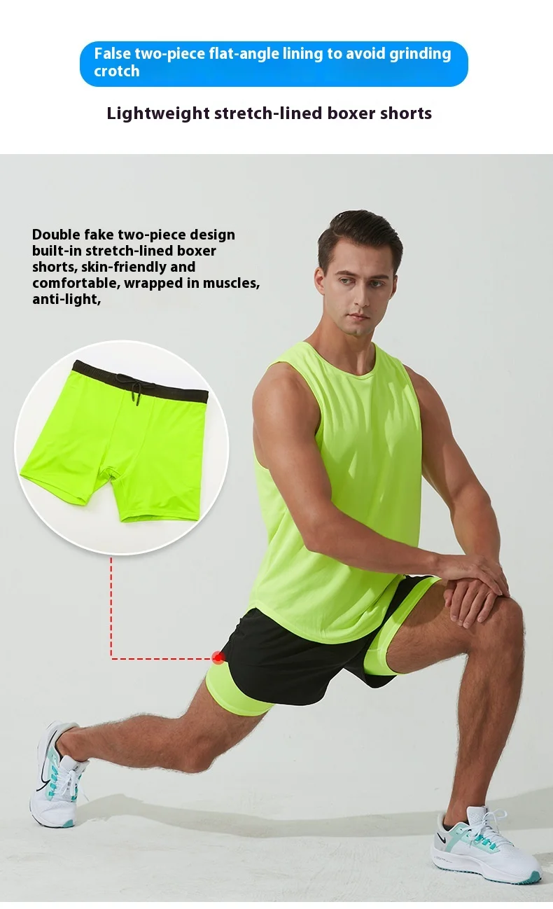 product mens summer sports shorts for gym beach double layer anti exposure marathon running fitness trunks three point design for-2