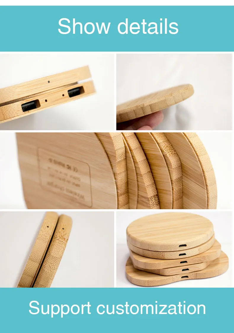 Wireless Charging 2020 NEW Hot Selling Portable Universal Wooden Wireless Phone Charger Fast Charging  Customized Mobile Power