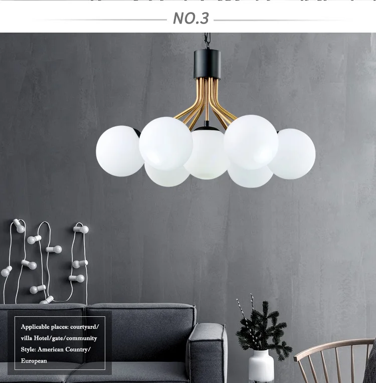 White Milk Blown Glass Ball Contemporary Chandelier For Home Decoration