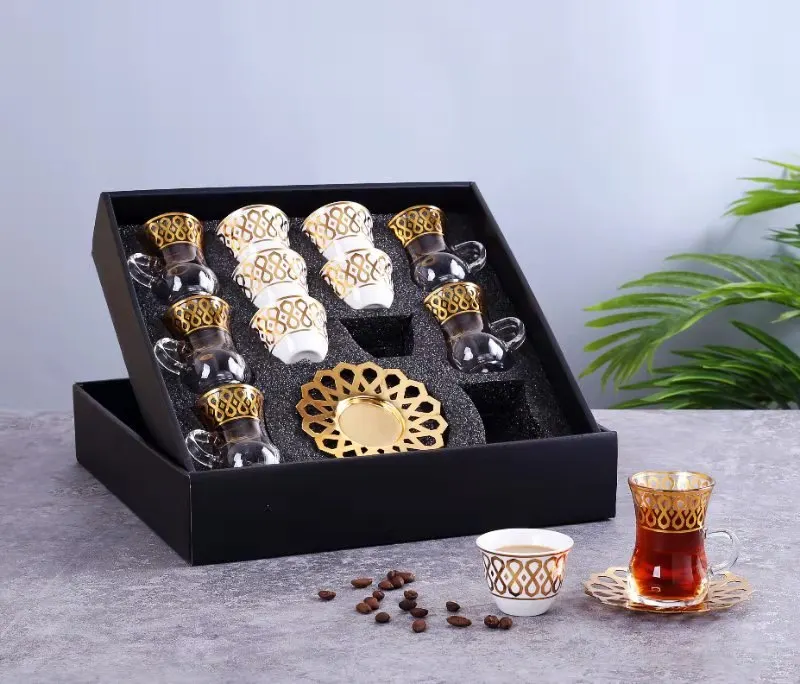 18pcs Arabic Style Glass Cup With Saucer Ceramic Cawa Cup Set For Tea ...