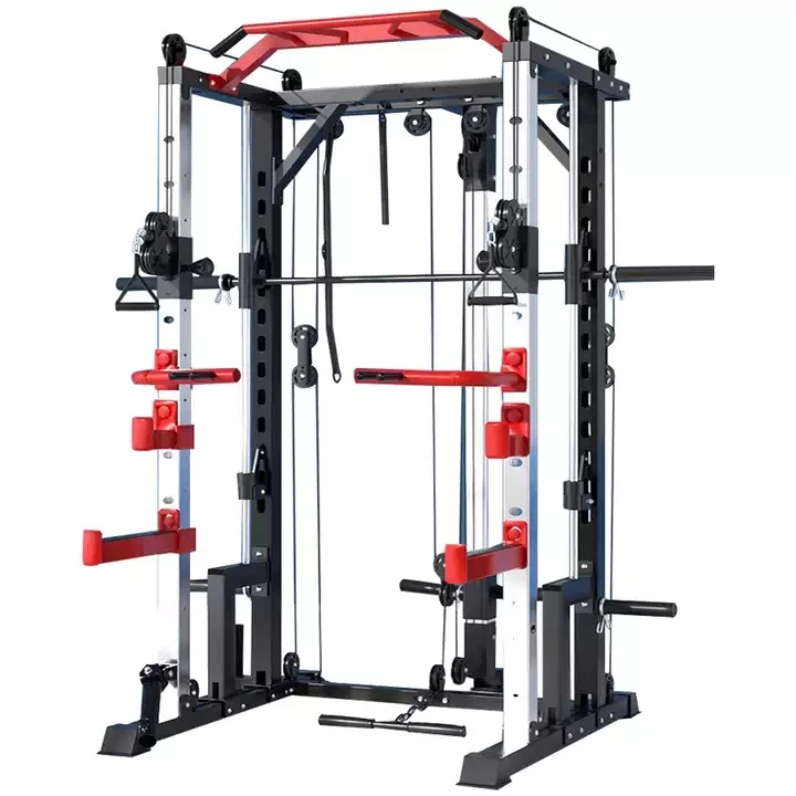 Home Body Building Cable Crossover Multifunctional Power Cage Squat Rack With Weight Lifting Training Gym Smith Machine manufacture