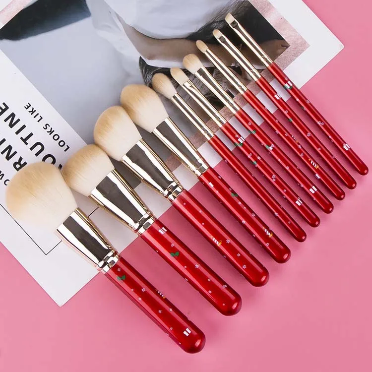 Hzm 10pcs Kaci Jay Christmas Series Makeup Brushes Set Red Wood Handle White High Quality Synthetic Hair Cosmetic Brush Kit Buy Christmas Makeup Brushes Set Kaci Jay Series Makeup Brushes Makeup Brush Private