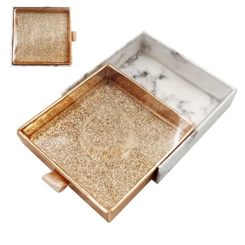 Wholesale luxury quality marble slide eyelash boxes magnetic eyelash packaging box private label for real 3d mink eyelashes