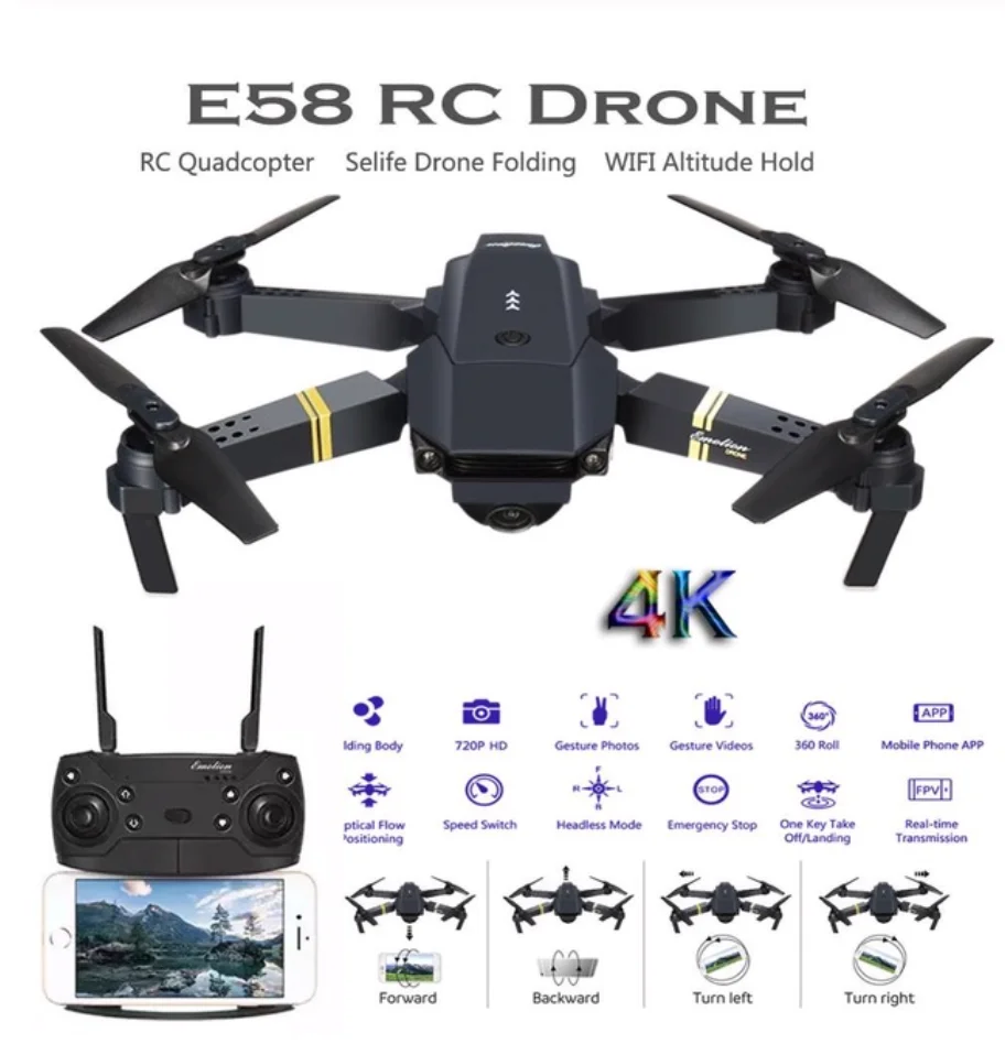 Eachine E58 2.4G RC Drone FPV Wifi 1080P HD Camera Quadcopter+3 Batteries & 4K-! 
