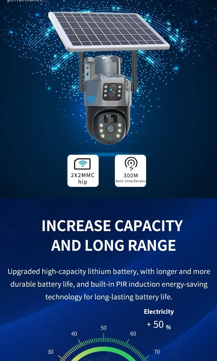 V380 Dual Lens 4G Solar PTZ Camera Wireless CCTV Outdoor Security Surveillance with Night Vision