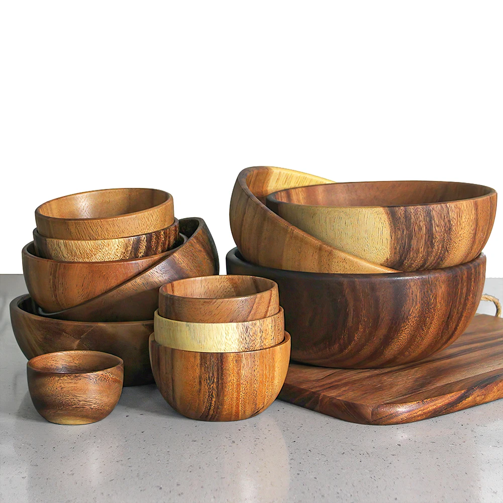 Handmade Wood Dough Bowls Custom Multiple Sizes Wooden Salad Noodle