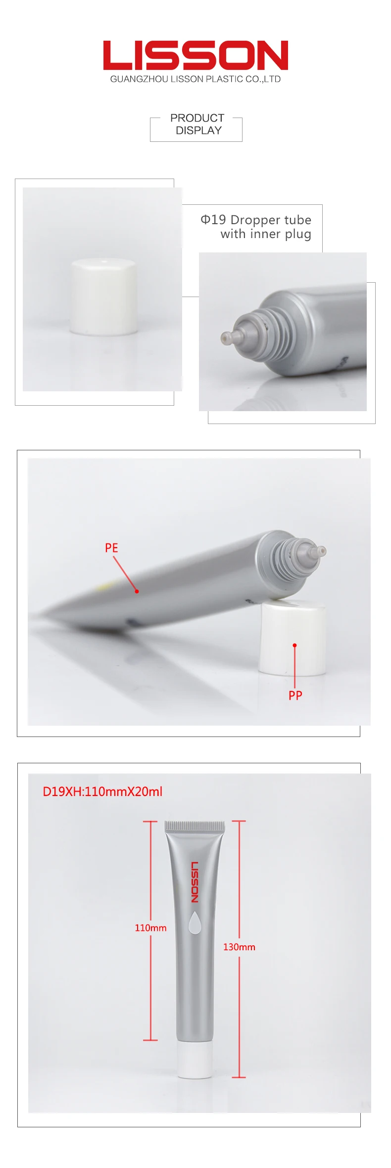 20ml Custom empty hdpe skincare eye cream plastic tube packaging with dropper applicator