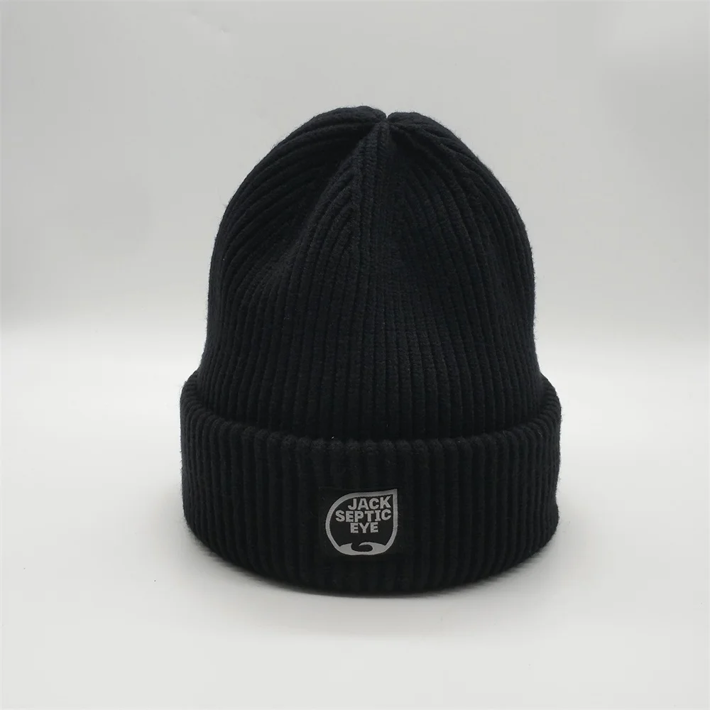 Top Quality Black Cotton Acrylic Winter Knitted Hat Women Mens Logo ...