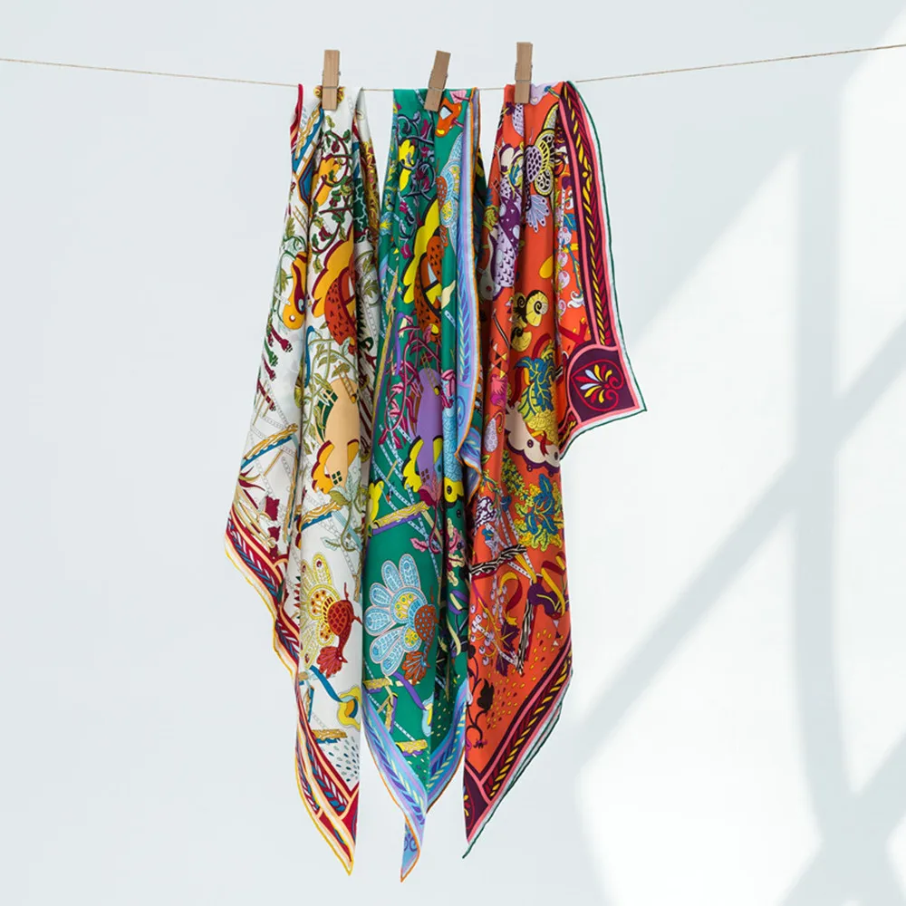 妇女斜纹真丝围巾 90厘米 * 90厘米 100% 真丝围巾时尚印花批发围巾女