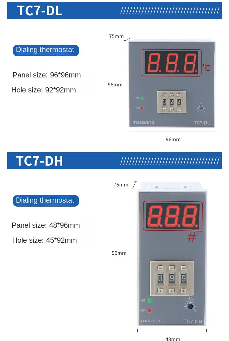 TUOBANG Digital Thermostat TC7-D/TC7-R Dial Code Pointer Type OEM/ODM Industrial Temperature Controller 1C Resolution High Data