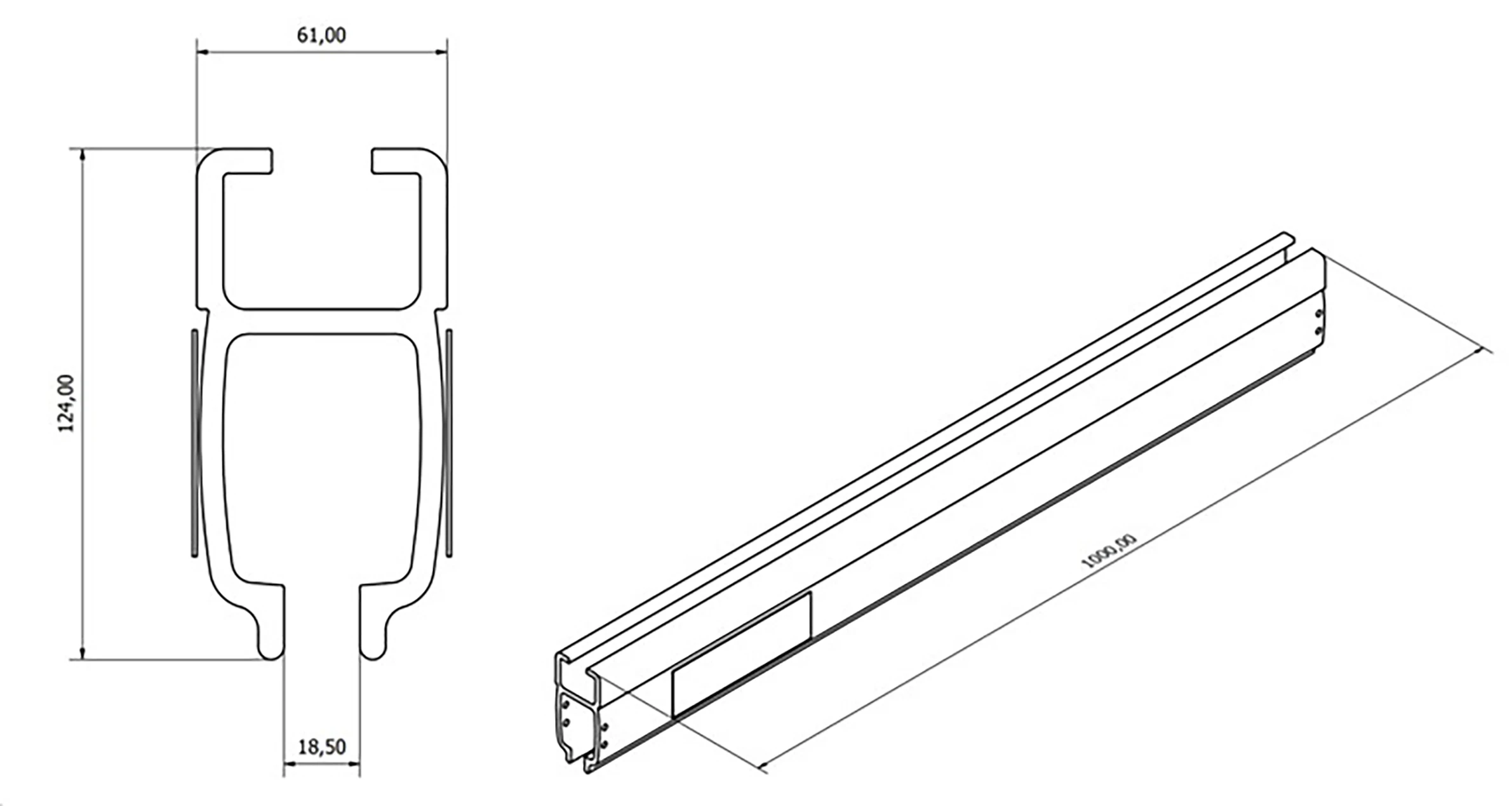 Aluminium Track Uta-i = 1000 Mm. Aluminium Rail Aluminium Track Way ...