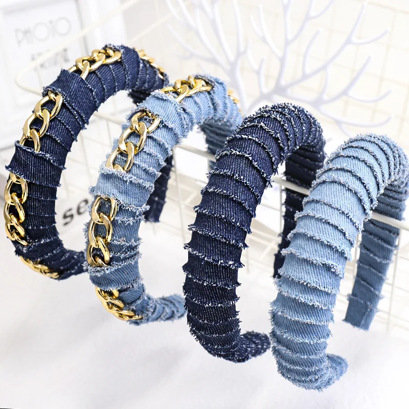 

wide jean fabric Hairband,10 Pieces
