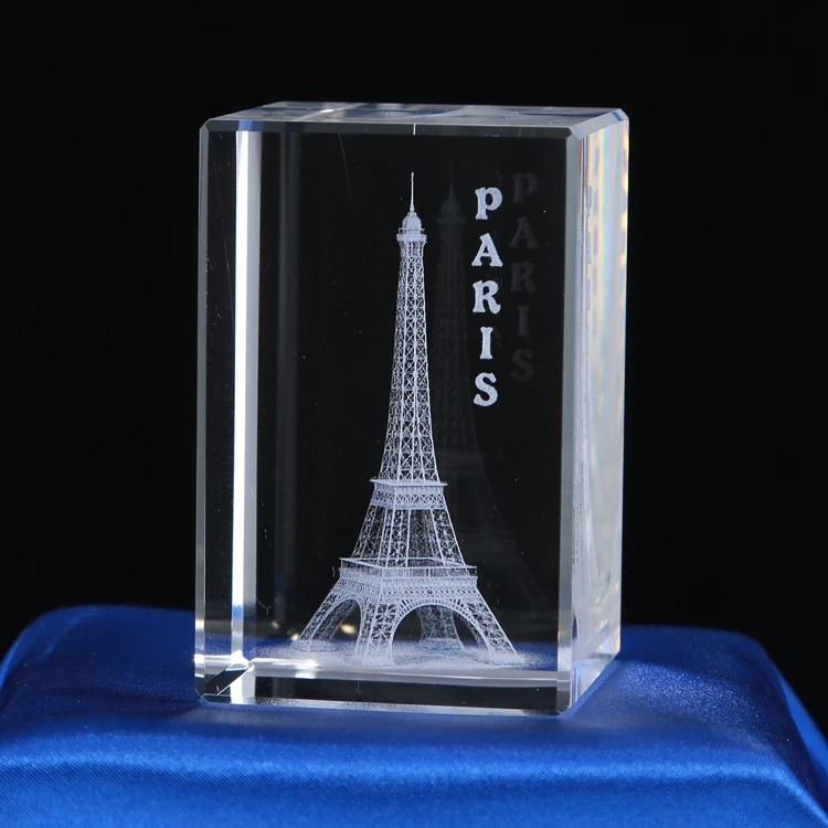 New Design Professional Customized Crystal Gifts Eiffel Tower Paris Famous Building 3d Engraved Crystal Gifts factory