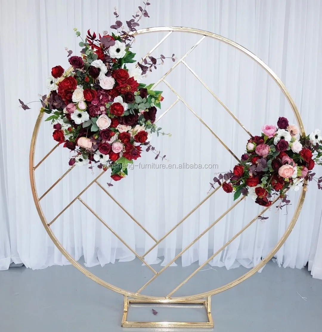 Event Round Flower Panel Wedding Gold Metal Frame Circle Backdrop - Buy ...