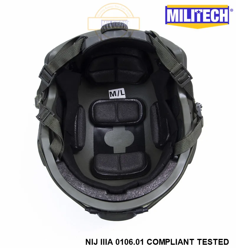 MILITECH NIJ IIIA 3A 0106.01 Dial Liner High Cut Ballistic Bulletproof Helmet 