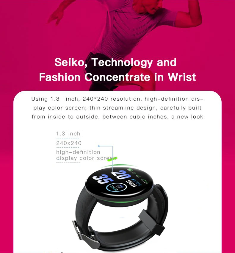 2020 latest D18 Smart Watch Men Women Waterproof Heart Rate Fitness Tracker Blood Pressure Oxygen Sport Smartwatch for iphone