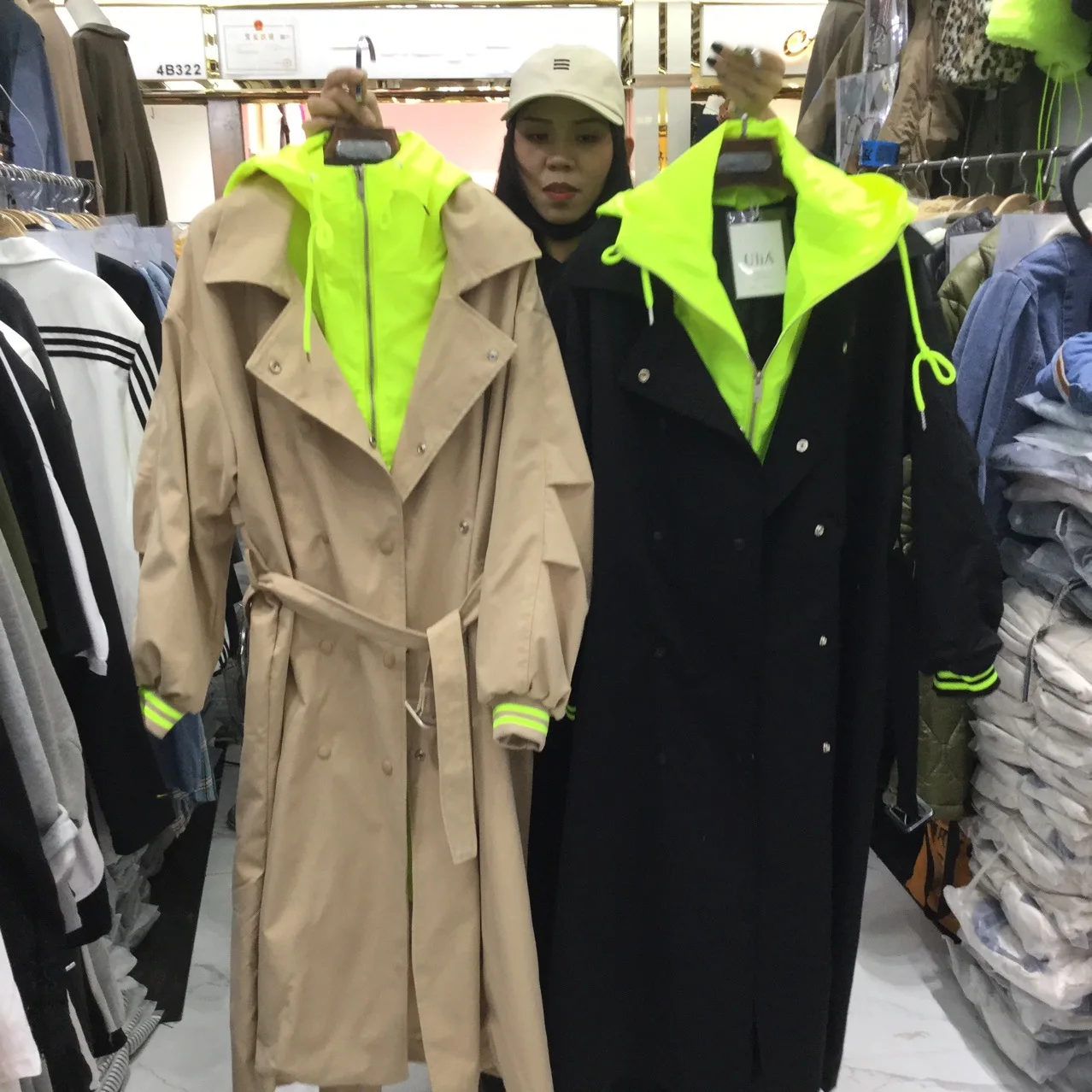 New Arrival Women Spring Autumn Winter Long Sleeve Khaki Black Jacket Pocket Bandage Windbreaker Trench Coat Dust Coat